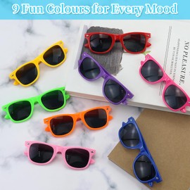 18 Pack Multi-Coloured kids sunglasses, toddler sunglasses, party sunglasses, kids sunglasses multipack, kids sunglasses bulk, with UV Protection, Party Favor, Goody Bag Fillers (9 Neon Colour)