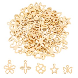 UNICRAFTALE Over 50 Pieces 5 Styles Stainless Steel Pendant Star Charms Cross Earring Pendant Flower Butterfly Clover Charms Golden Stainless Steel Necklace Pendant for DIY Jewellery Making, Stainless