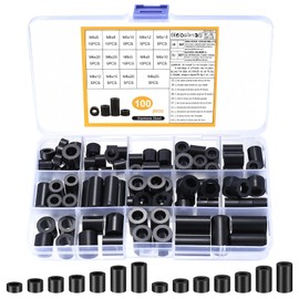 Pack of 100 Plastic Spacer Sleeves M6 M8, Round Nylon Washers Washers Plastic Spacers Assortment, Insulation Washers for Screws (Black)