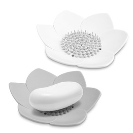 2 Pcs Lotus Flowers Silicone Soap Dishes, Silicone Soap Holder Non-Slip Floral Shaped Design Floral Shape Bar Soap Holder for Shower Bathroom Kitchen Sinks