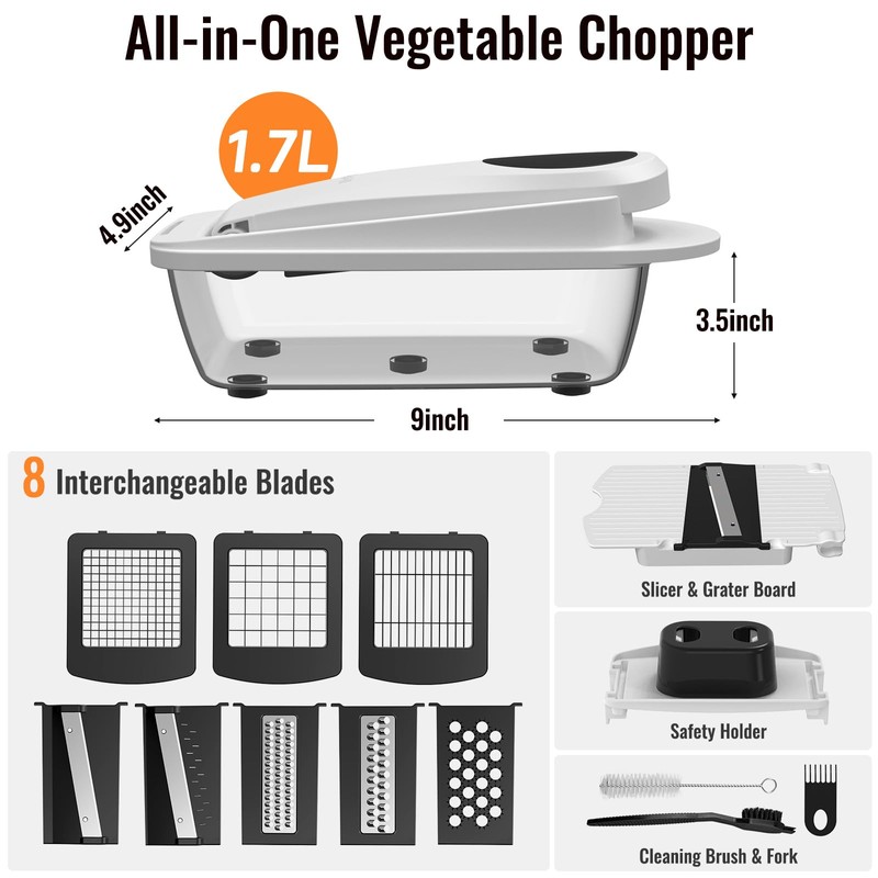 8 Blade All-in-1 Vegetable Chopper Mandoline Slicer with Container, Food