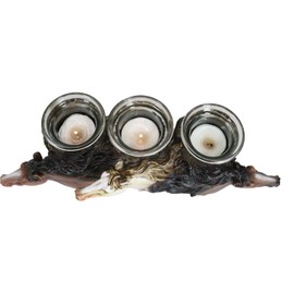 Ebros Gift Rustic Western Cowboy 3 Chestnut Brown and White Mustang Horses by Tree Logs Trio Votive Tea Lights Candle Holder Decorative Figurine Country Accent T-Lite Candleholders