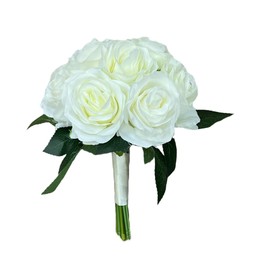 Angel Isabella, LLC 8" Artificial Hand-Crafted Classic Rose Bouquet with Greenery-Pick Rose Color (Ivory)
