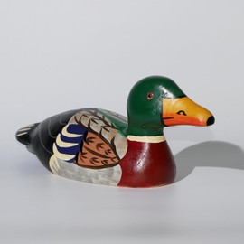 Wooden Duck Figurine Hand Engraved & Painted - Farmhouse Decor, Rustic Mallard Statue - 10 Inch Decorative Accent, Gift for Duck Lovers