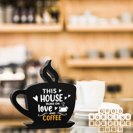 Coffee Bar Decor，The House Runs on Love and Coffee,Rustic Farmhouse Decorations,Gift for Home Kitchen Tabletop Office Decor,Farmhouse Decorations for Bar Station 5x5 Inch