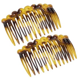 Parcelona French Circles Edge Light Shell Savana Small 2 ¾” Celluloid Set of 2 Side Hair Combs for Women and Girls