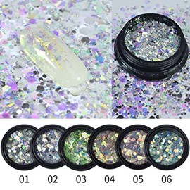 Mesiyun Nail Art 3D Holographic Chunky Glitter Fakes 6colors