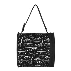 Groamaup Dinosaur Skeleton Cylinder Tissue Holder, Hanging Toilet Paper Case Cover Black White Portable Car Roll Paper Storage Bag with Adjustable Strap for Wall Bathroom Home Car