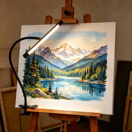 LytLStrox Black Clip-On LED Easel Lamp for Artists,Dimmable with 3 Colour Modes, Flexible 360° Gooseneck, USB Powered Desk Lamp for Painting, Drawing, Headboards, Drafting Tables