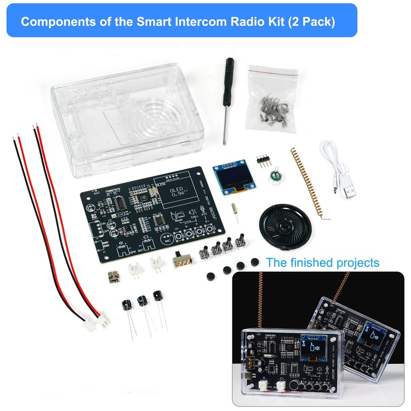 DIY Smart Two-Way Walkie-Talkie Radio Kit Soldering Kits, 2 Pack