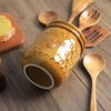 Bicuzat Retro Honeycomb and Bee Embossed Ceramic Kitchen Utensil Holder,