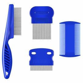 BRILLIRARE 4 Pack Flea Lice Comb, Stainless Steel Dog Cat Grooming Combs with Rounded Teeth, Double Sided Professional Pet Tear Stain Remover, Dematting Tool for Small, Medium & Large Pets
