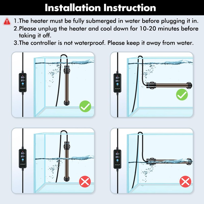 Orlushy 100W Submersible Aquarium Heater, Adjustable Fish Tank Heater with