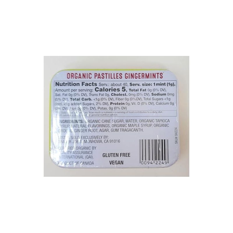 Trader Joe's Organic Pastilles Gingermints, Net Wt. 1.41oz /40g (Pack