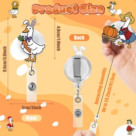 Eartim Season Festival Goose Badge Reel - 20Pcs Funny Goose Acrylic Retractable Id Badge With Metal Clip Name Tag Holder Set for Nurse Doctor Worker Student Summer Halloween Thanksgiving Holiday Gifts