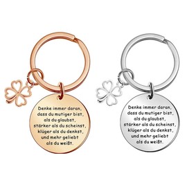 IEBTAWN Pack of 2 Lucky Charm Keyrings, Inspirational Gift, Encouragement for Boyfriend, Girlfriend, Colleague, Birthday Gift (Silver, Rose Gold), Silver, rose gold