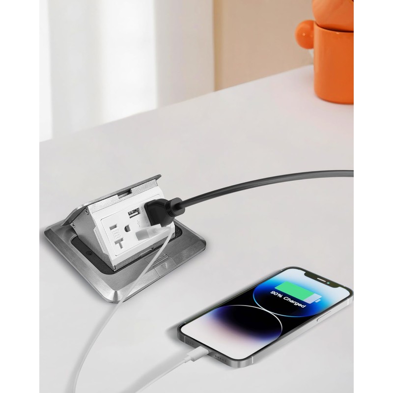 Pop Up Waterproof Floor Electrical Box with 4.8A USB Chargers