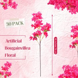 Yuxung 30 Pack Artificial Bougainvillea Floral 38" Silk Long Stem Bougainvillea Plants Hanging Table Centerpiece for Home Wedding Indoor Outdoor Decorations (Rose Red)