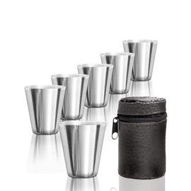 Outdoor Saxx® Set of 6 Stainless Steel tumblers, 6 Unbreakable tumblers + Leather case, Ideal Accessory for Hip Flask