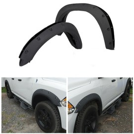 ECOTRIC Fender Flares Compatible with 2009-2010 Dodge Ram 1500/2011-2018 Ram 1500/2019-2023 Ram 1500 Classic Fleetside, Truck Wheel Flares Wheel Cover Textured Black Rivet Style 4Pcs