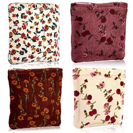 Abbylike 4 Piezas Bolsas de Maquillaje Florales de Pana Bolsa Cosmética con Cremallera Pequeñas Bolsas Portátiles para Cartera Artículos de Tocador Mi