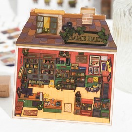 2Pcs 3D Fun Mini House Scenes Stickers with Tweezers Make Your Own Mini Vintage Coffee Book Shop Doll's Shop Stickers Scenes Mini Room Craft Scrapbook Stickers for Relief Stress Pass The Time