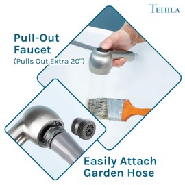 White Space Saver Utility Sink by JS Jackson Supplies, Freestanding Tehila Space Saving Laundry Tub, Stainless Steel Pull-Out Faucet, Soap Dispenser