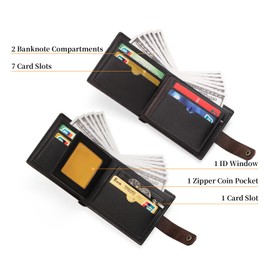 LEXXTON Men's Leather Wallet with RFID Protection, Genuine Leather Wallet with Coin Compartment, 6 Compartments for Credit Cards, Money Bag, Men, brown, rfid wallet