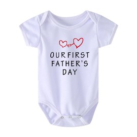 Baby Bodysuit Our First Father’s Day Letters Printed Toddler Romper Outfit Newborn Infant One-piece Jumpsuit Clothes (0-3 Months, White)