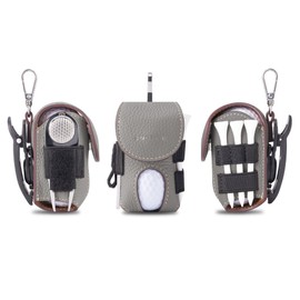 COGURE Genuine Leather Golf Ball Case for Men Women 2 Balls Tea Storage Green Fork Marker Glove Holder Swivel Clip with Gift Box CopGBC-R Right Hip Type Greige