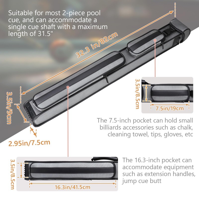 elraxw 2X3 Pool Cue Hard Case, Nylon Pool Stick Case