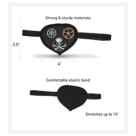 Attitude Studio Steampunk Pirate Eye Patch, Metallic Skull & Gears - Black Lace