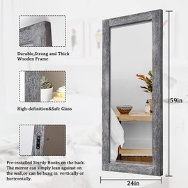 AAZZKANG Mirror Full Length Rustic Wall Mirror Wooden Frame Large Mirror 59"x24" for Bedroom Living Room Entryway Decorative