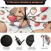 SLHKPNS Folding Umbrella Compact Kawaii Capybara Strawberries Travel Umbrella Automatic
