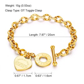 Heart Charm Bracelet for Women Bible Verse Bracelet, Pendant Link Chain OT Clasp Proverbs 4:23 Heart Charm Stainless Steel Inspirational Gift for Her, Mom, Wife, Daughter, Christmas Birthday Jewelry