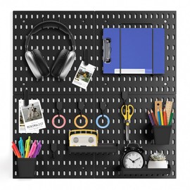 HENSHOW Wall Mount Pegboard Kit - 4 Panels & Accessories, Heavy Duty Modular Organizer for Home, Office, Craft Room & Kids Storage, Space-Saving 11.8"×11.8" DIY Tool Board‌