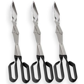 BBQ Tongs for Grill - 3-Pack Combo Gift Set - Two 17" Long-Reach Barbecue Grilling Tongs (Black). Professional Steak and Grilling Tongs. Pitmaster Set