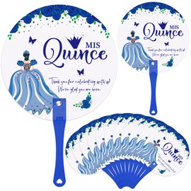 Cinnvoice 25 Pcs Quinceanera Party Favors for Guests Quinceanera Hand Fans Bulk Plastic Handheld Fans Mis Quince Gift for Girls Sweet 15 Birthday Party Decor Gift Adults Souvenirs (Blue)
