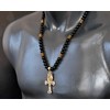 ElisaJewelryArt - Natural Black Onyx Beaded Ankh Cross Pendant Necklace
