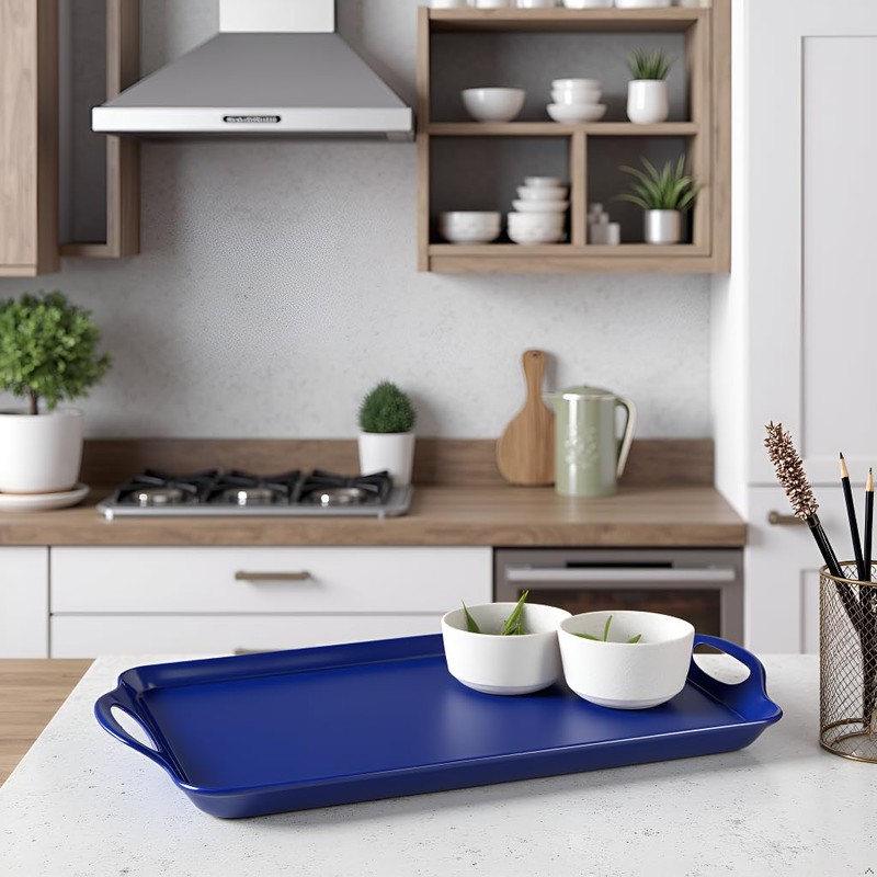 Reston Lloyd Calypso Basics Melamine Serving Ottoman Tray with Handles,