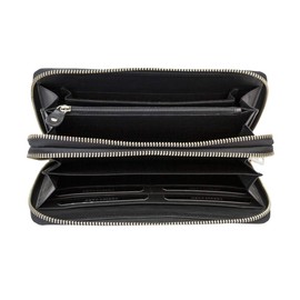 Large Full Leather Unisex Wallet with Double Zip All Around and Handle Tab Long Purse Wallet Long LEAS Made of the Finest Cowhide Genuine Leather, Black, 22.5 x 12.5 x 4 cm (W x H x D), black, Modern