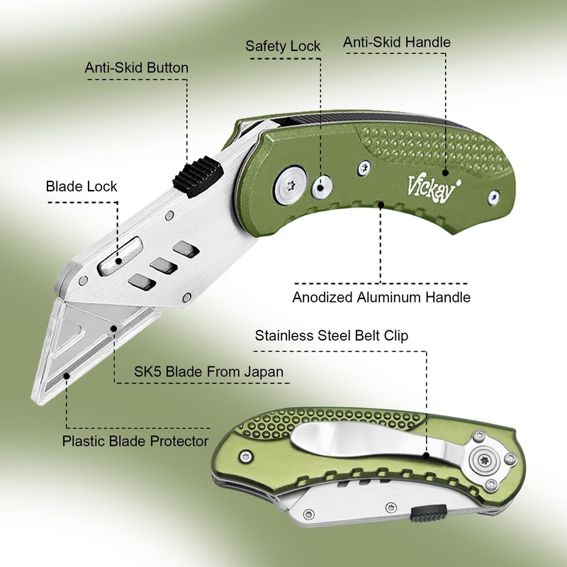 Vickay Folding Utility Knife, Box Cutter with 5 SK5 Quick
