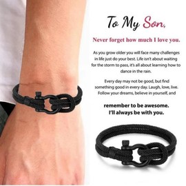 To My Son Bracelet Son Gift from Mom and Dad I Will Always Be With You Black Bracelets Birthday Gift Graduation Gift Thanksgiving Christmas Gifts to Son Stainless Steel Inspirational Wristband (black)