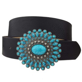 Axesoria Western Turquoise Buckle with Vegan Leather Belt Black S