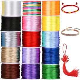 1.5mm Nylon String for Bracelets, BetterJonny 15 Rolls 630Yards Satin Rattail Silk Chinese Knotting Cord Silky Nylon Beading String Thread for Kumihimo Macrame Jewelry Making Friendship Bracelets