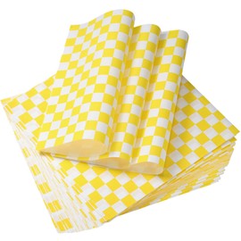 uxcell 200 Pcs Wax Paper Sheets for Food, 8.7 x 8.7 Inch Wrapping Paper Sheets, Pack Checkered Food Basket Liners, Grease Resistant Sandwich Baking Paper, Yellow