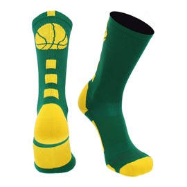 MadSportsStuff Basketball Socks with Basketball Logo Crew Socks (Kelly Green/Gold, Small)