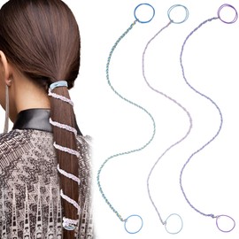 Pndeyo 3pcs 30in Sports Hair Tie for Women, No Damage Elastics Rip Tie Hair Ties, Colorful Braided Tails Long Hair Holder Band Ponytail Holders for Swimming Gym Diving