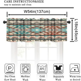 LOMADIA Aztec Valance Curtain for Kitchen, Window Treatment Southwestern Native Tribal Ethnic Western Boho Geometric Patterm Rod Pocket Drapes for Kids Room Living Room Bedroom Decor 54x18inch