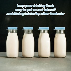 Silicone Glass Bottle Replacement Caps,48mm Diameter Bottle Lids Fit Stanpac & Libbey Milk Glass Bottles,Reusable and Easy to Clean Bottle Caps(4 Pack,Blue)